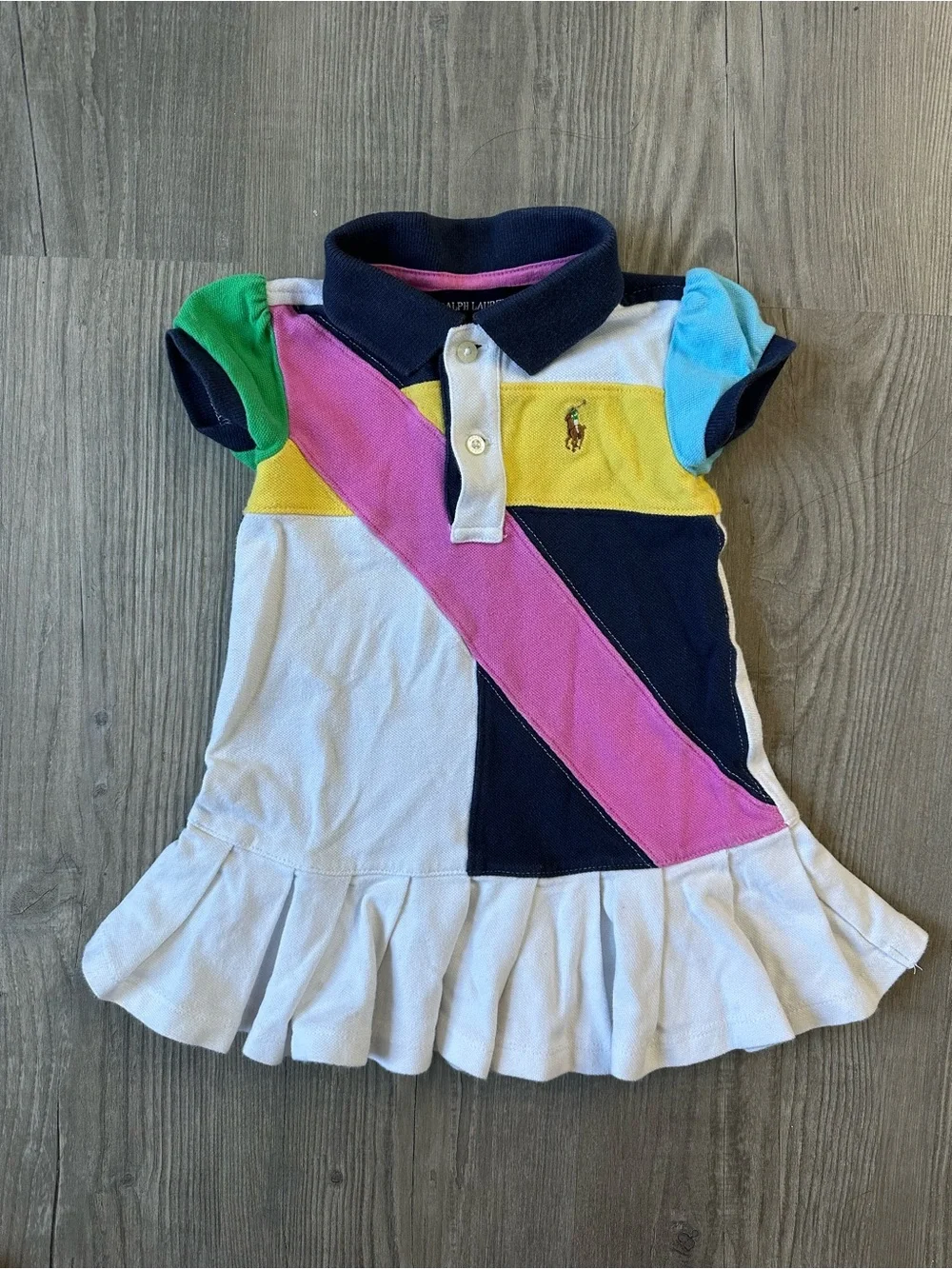 Ralph Lauren Girls' Multi-Color Polo Dress - Pink/White/Navy